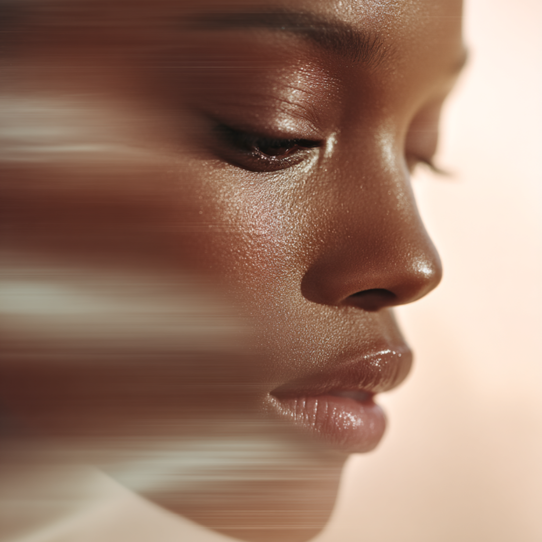 Close-up of a woman's face with a soft focus effect